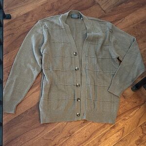 Oscar de la Renta Men’s Light Brown Cotton Blend Cardigan Sweater Size Large